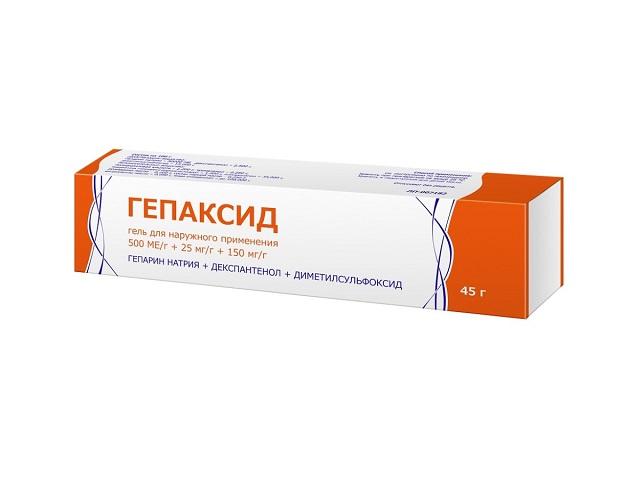 гепаксид гель д/наруж. прим. 500ме/г+25мг/г+150мг/г 45г