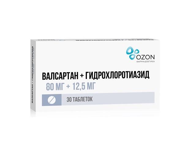 валсартан+гидрохлоротиазид 80мг+12,5мг №30 таб. п/п/о /озон/