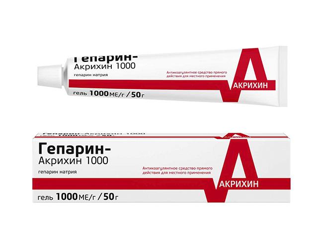 гепарин-акрихин гель д/наружн.прим. 1000ме 50г.
