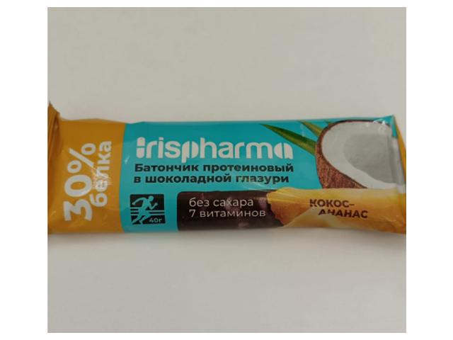 ирисфарма батончик протеиновый 30% кокос-ананас в шоколадной глазури 40г.(irispharma)