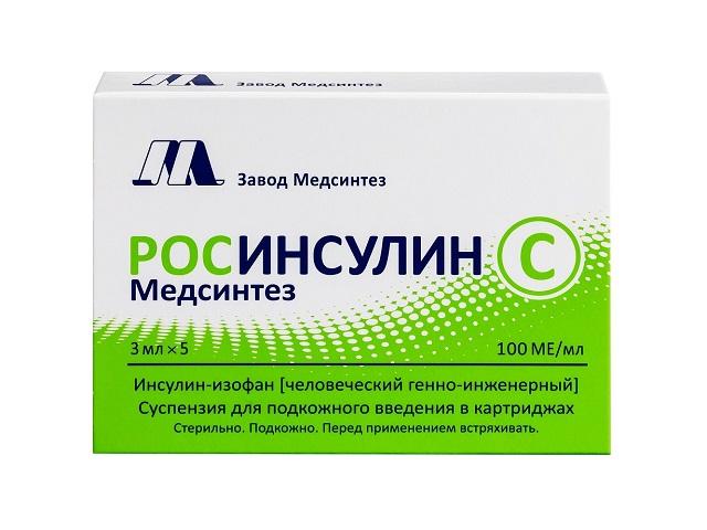 росинсулин с 100ме/мл. 3мл. №5 картр. р-р д/ин.