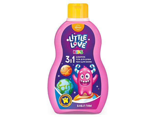 little love шампунь+гель для душа+пена для ванн 3в1 детский бабл гам 400мл