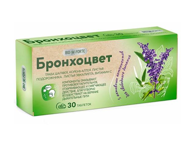 бронхоцвет bioforte (шалфей, эвкалипт, мед) №30 таб