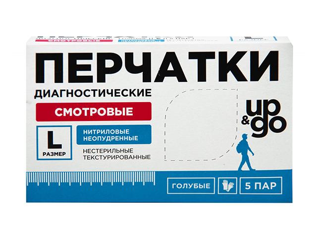 up&go перчатки нитрил. неопудр. р.l №5 голубые