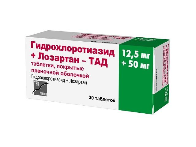 гидрохлортиазид+лозартан-тад табл п/о плен 12,5 мг +50 мг №30