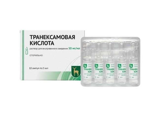 транексамовая кислота р-р для в/в введ. 50мг/мл амп. 5мл №10 /дальхим/