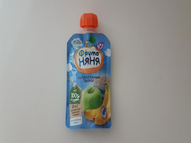 фрутоняня пюре 90г. яблоко+банан+творог дойпак 6+мес.