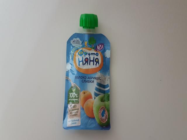 фрутоняня пюре 90г. яблоко+абрикос+сливки сах. дойпак 6+мес.