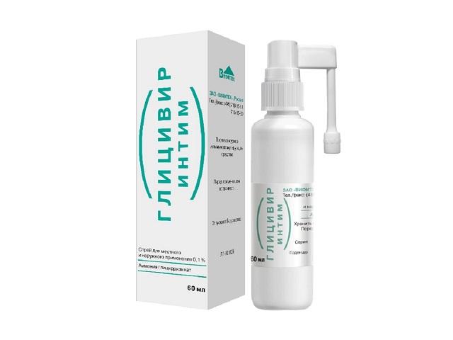 глицивир интим 0,1% 60мл флак спрей д/мест/наруж прим+насадка-распылитель