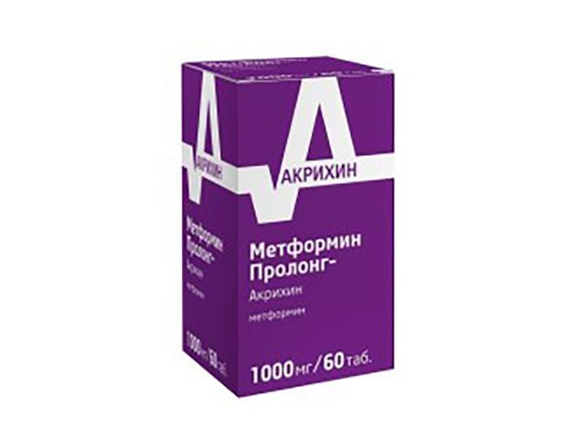 метформин пролонг-акрихин 1000мг. №60 таб. пролонг. п.п.о.1463