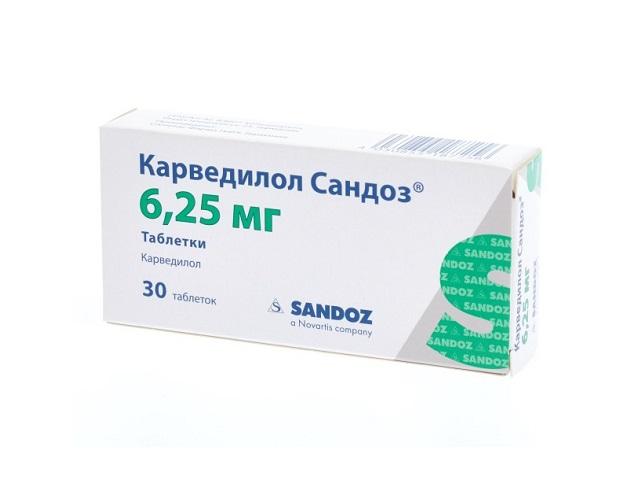 карведилол сандоз 6,25мг. №30 таб. 7256