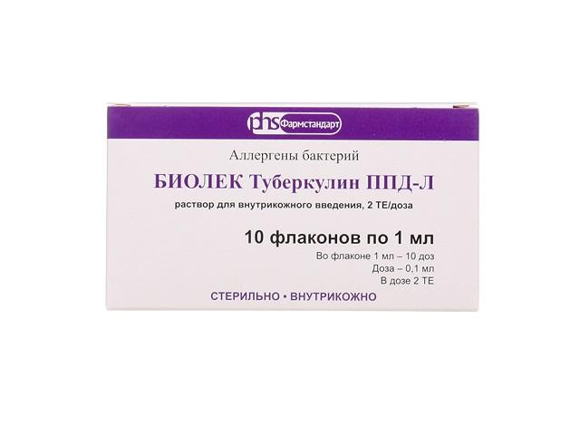 биолек туберкулин ппд-л р-р д/внутрикож. введ 2 те/0.1 мл, 1 мл №10 фл.