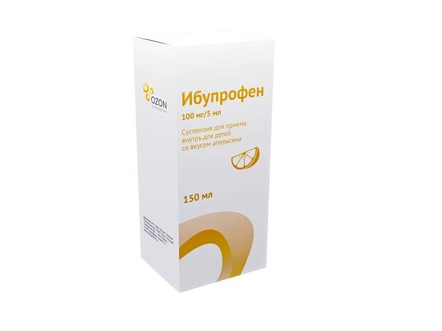 ибупрофен 100мг/5мл. 150мл. пэт. сусп. апельсин+мерн. ложка /озон/