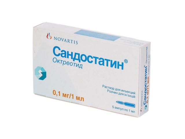 сандостатин 0,1мг/мл. 1мл. №5 р-р в/в, п/к амп. 9019