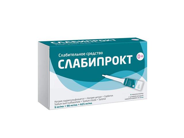 слабипрокт 9 мг/мл+90 мг/мл+625 мг/мл 5мл №4 р-р рект.