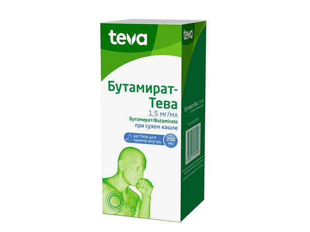 бутамират-тева р-р д/приема внутрь 1,5мг/мл  200мл фл. (в компл. с мерн. стак.) и/у
