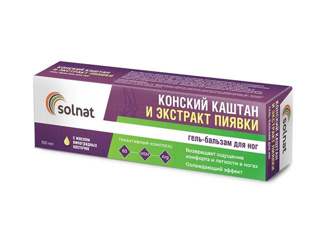 solnat гель-бальзам для ног конский каштан и экстракт пиявки 100мл