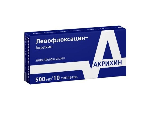 левофлоксацин-акрихин 500мг. №10 таб. п/п/о 0355