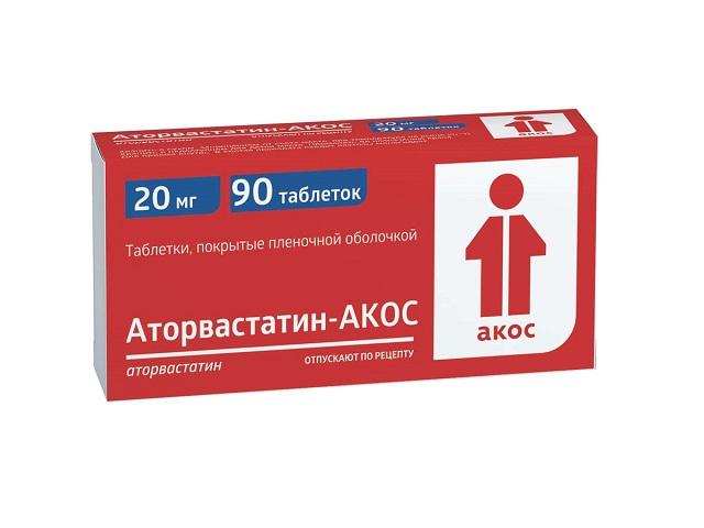 аторвастатин-акос 20мг. №90 таб.п/о