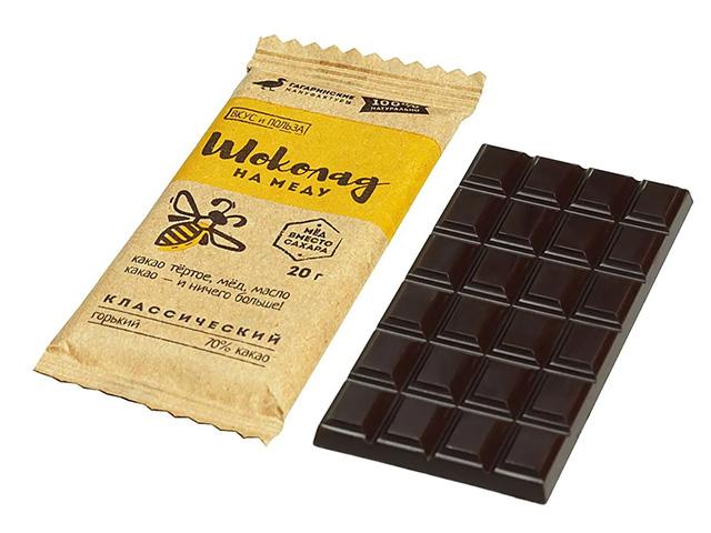 *"шоколад на меду вкус и польза" горький 70% какао классический 20г, v2000