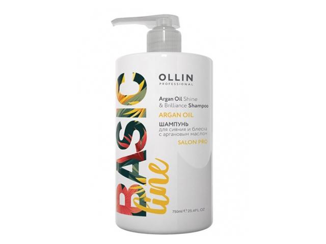ollin basic line шампунь для сияния и блеска с аргановым маслом 750мл