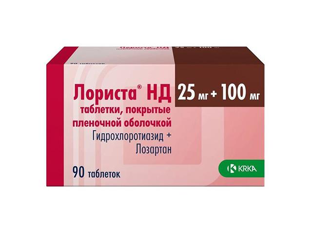 лориста нд 100мг.+25мг. №90 таб. п/о /krka/ 5846