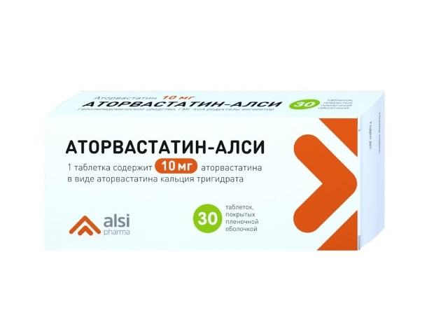 аторвастатин 10мг. №30 таб.п/о /алси/