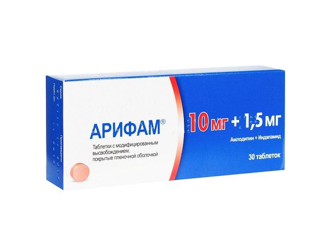 арифам 10мг.+1,5мг. №30 таб. модиф.высв. п/о 0740