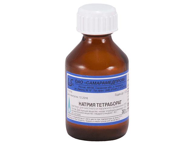 натрия тетраборат (бура) р-р в глицерине 20% фл 30г 3396