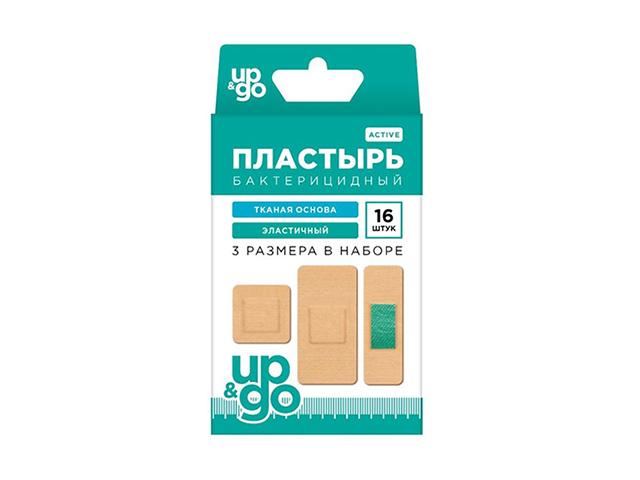 ап энд гоу пластырь бактерицидный active на тканевой основе 3 размера №16 (up&go)