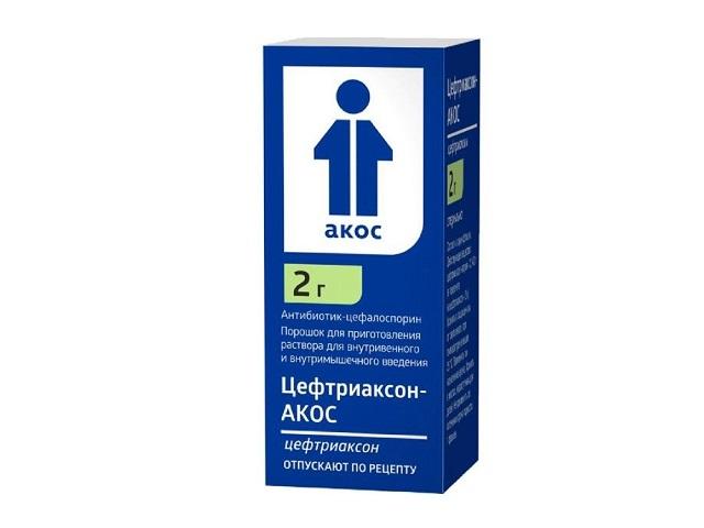 цефтриаксон-акос 2г. №1 пор. д/р-ра в/в,в/м фл. /синтез/ 5662