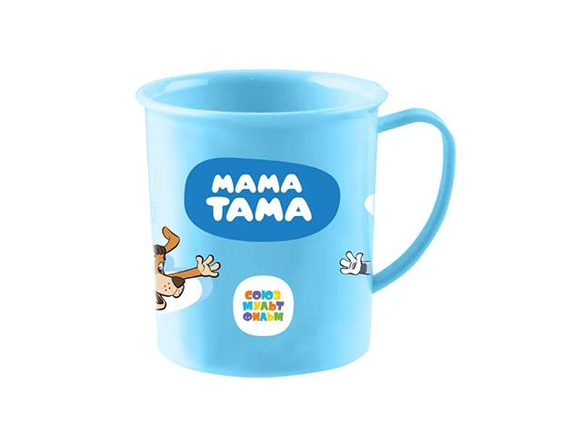мама тама кружка пласт. с ручкой 200мл. с 6+мес голуб.
