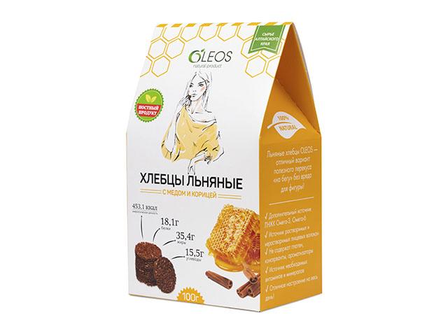 олеос хлебцы льняные с медом и корицей 100г.