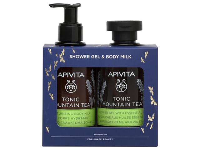 apivita набор горный чай гель д/душа флакон 250 мл + молочко флакон-помпа 200 мл