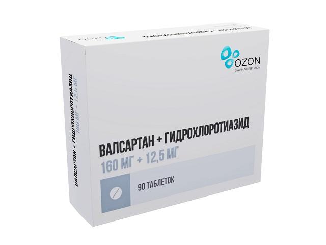 валсартан+гидрохлоротиазид 160мг+12,5мг №90 таб. п/п/о /озон/