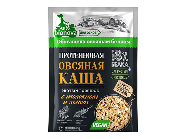 *бионова протеиновая каша быстрого приготовления овсяная с толокном и семенами льна  40г 00-00000194