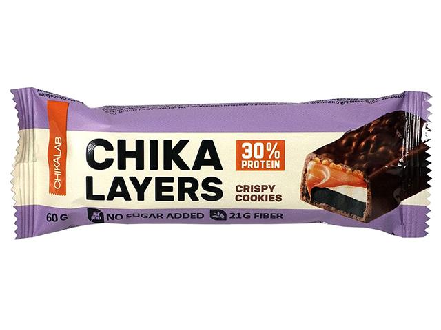 *chikalab layers батончик глазированный хрустящее печенье с двойным шоколадом 60гр 468004672519