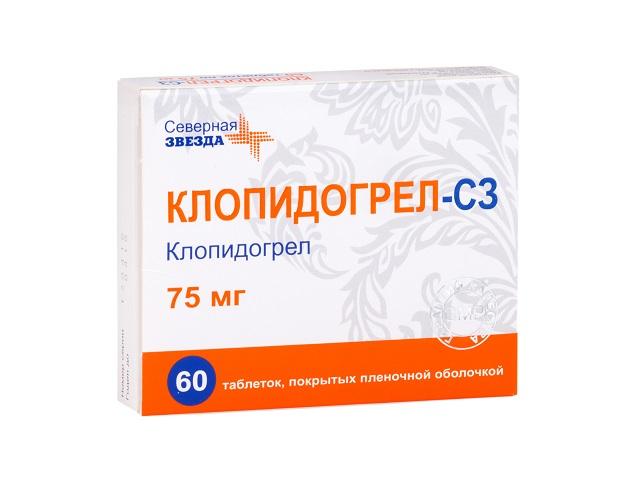 клопидогрел-сз 75мг. №60 таб. п/о 6302