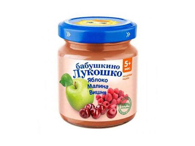 б.лукошко пюре 100г. яблоко+малина+вишня  5+