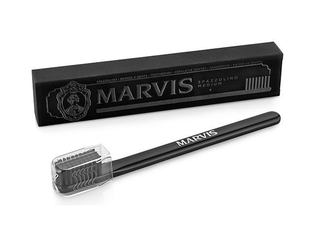 marvis зубная щетка черная рук/черная щетина, колпачок в коробке, medium 411070